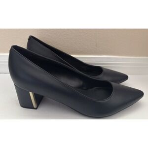 Calvin Klein Heels Womens Blue Leather Block Dress Office Nita Pumps Size 7